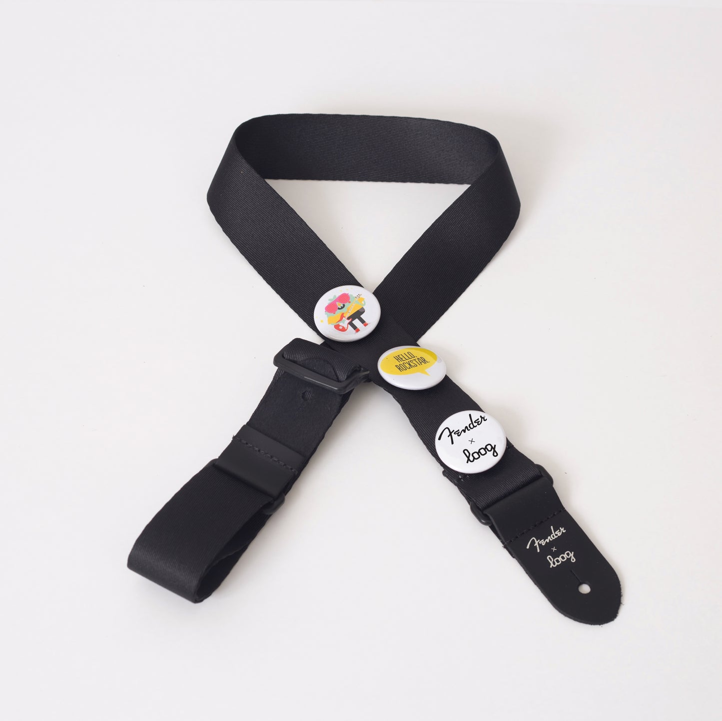 fender x loog strap with picks and pins